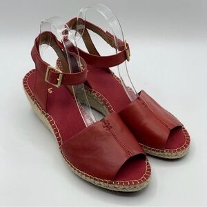 Clark’s Red Leather Espadrille Wedge Sandals - Women